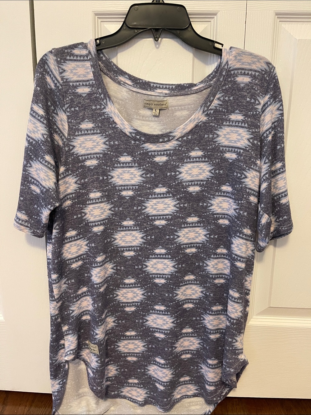 Simply Southern Blue and Light Pink Aztec Short Sleeve Top